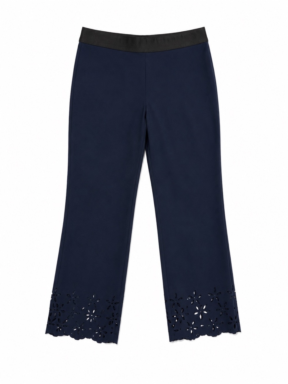 BAILEY 44 DARK BLUE PANTS WITH FLORAL CUT OUT ANKLES